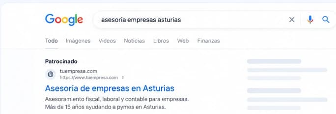 Anuncio patrocinado de Google Ads en los resultados de búsqueda